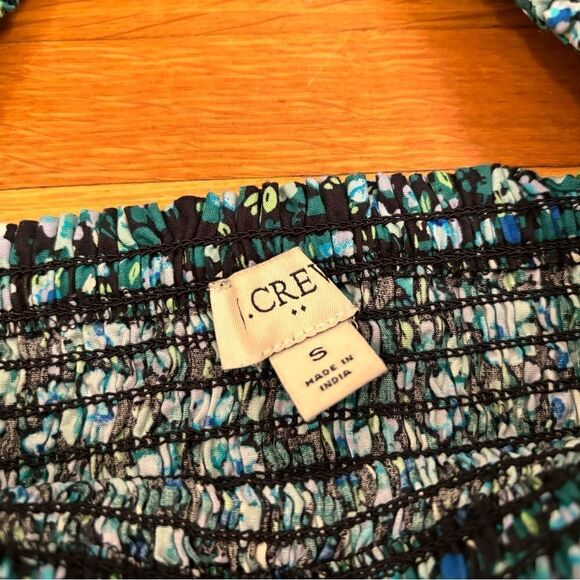 J. Crew blue:green black floral smocked peplum short sleeve top - Picture 4 of 4